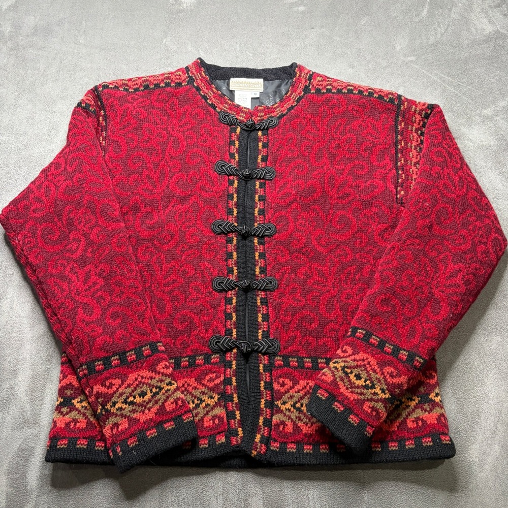 Vtg Coldwater Creek Cardigan Sweater Womens Sz S Nordic Red Wool Blend Toggle